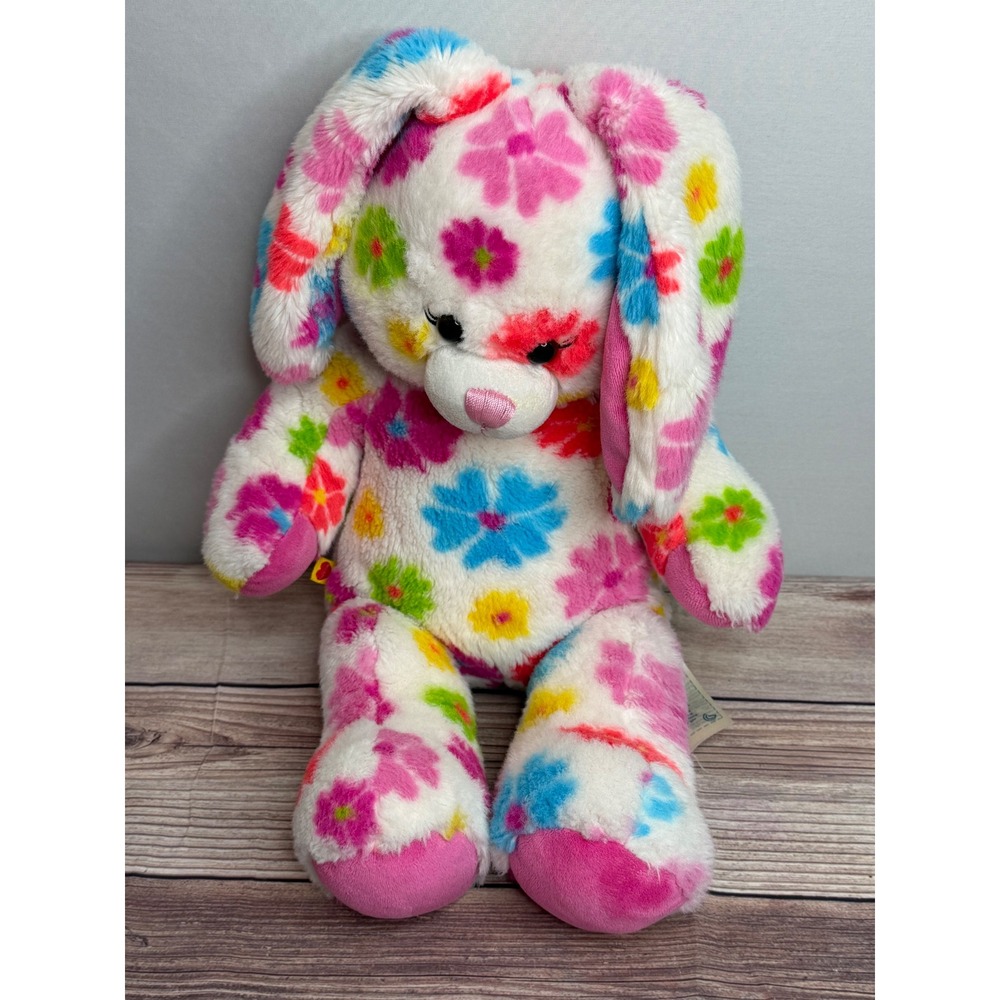 Build-A-Bear Workshop Floral Bunny Plush White Multi Color Flower Rabbit 16 inch